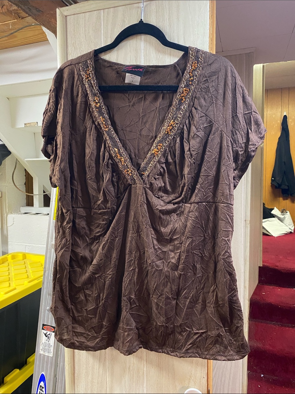 torrid Brown V-Neck Tunic with Beaded Trim